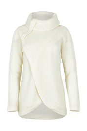Product shot of the Moss Stitch Cowl Wool Sweater in colour Pearl (White), from the front