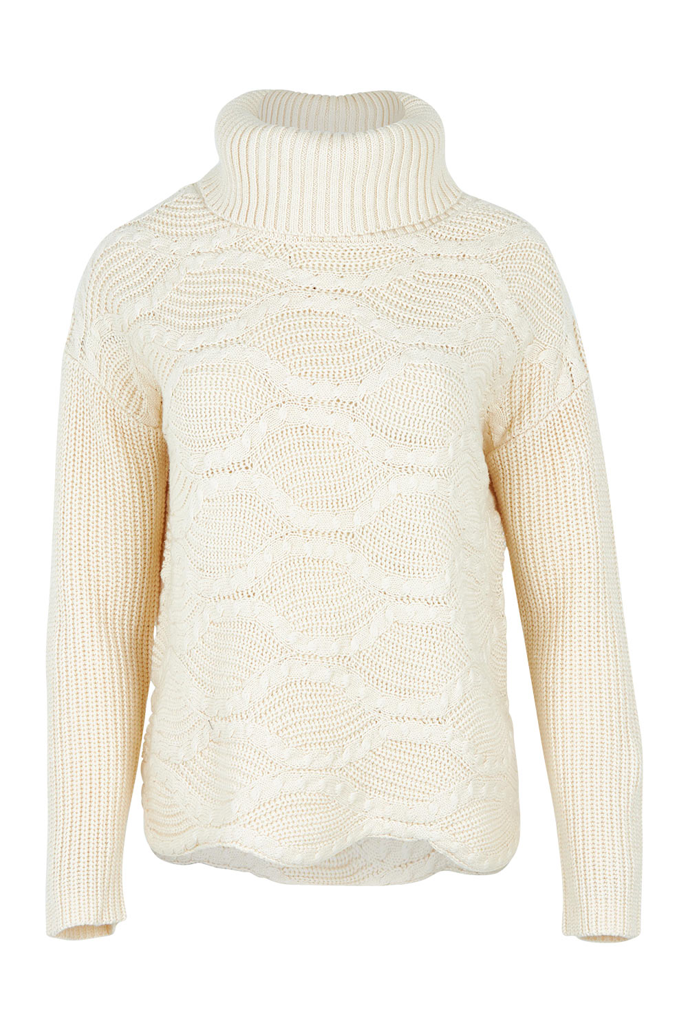 Product shot of the Wave Knit Roll Neck Cotton Blend Sweater in colour Vanilla, from the front