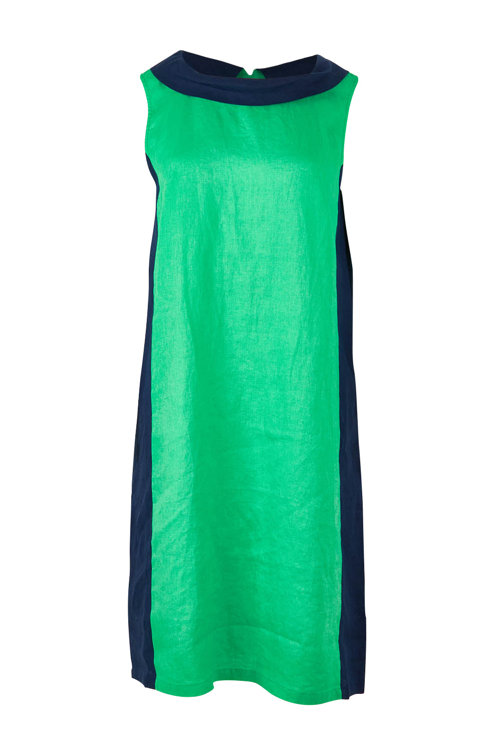 Product shot of the Sl Cowl Neck Splice Shift Linen Dress in colour Greennavy (Green), from the front