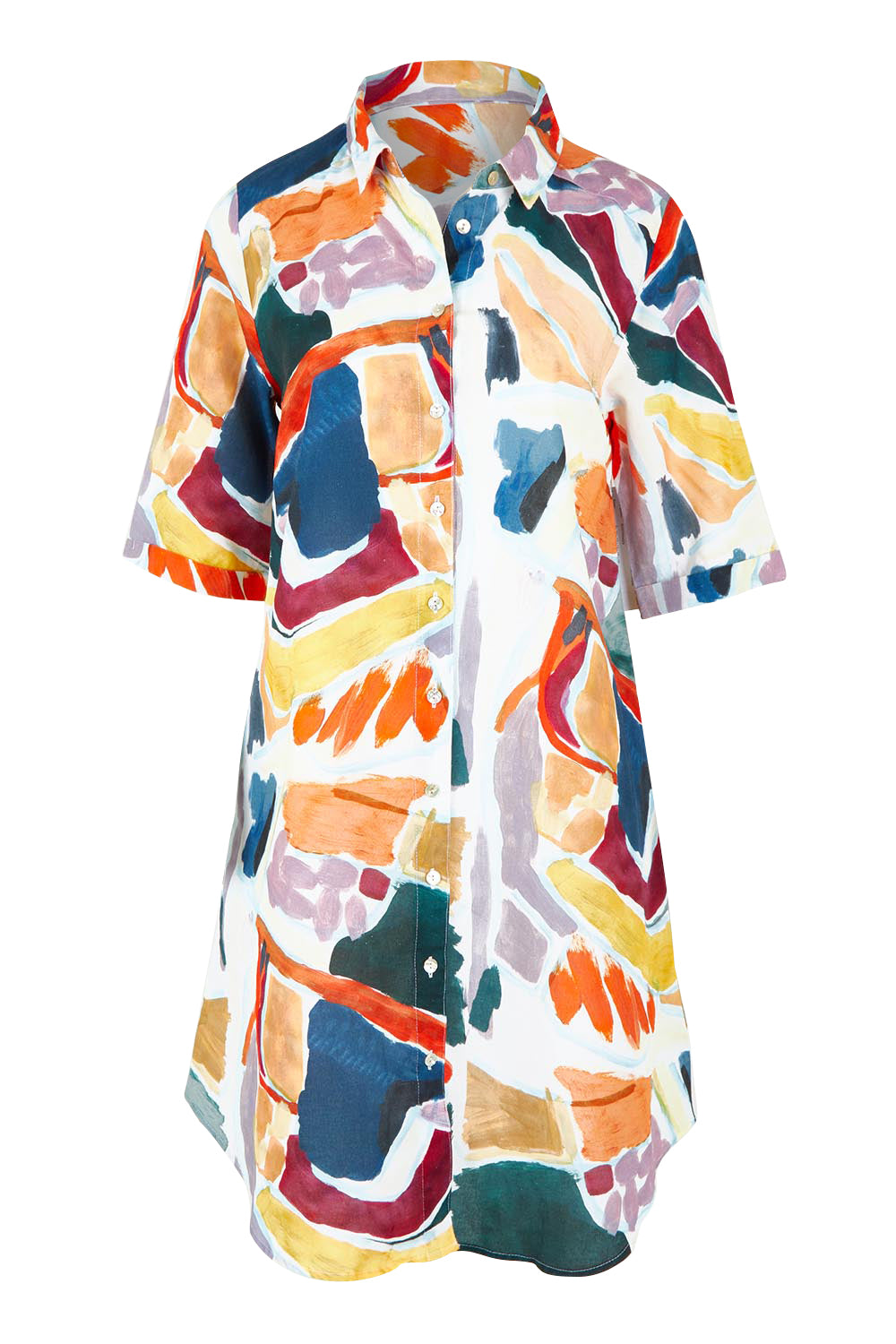 Product shot of the Abstract Tencel Linen Shirtmaker Dress in colour Abstract, from the front