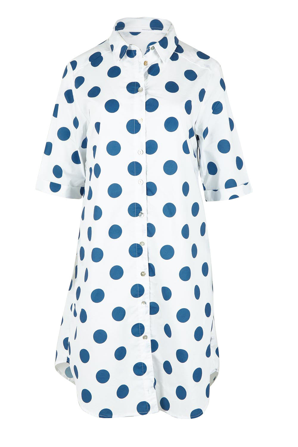 Product shot of the Denim Spot Cotton Shirtmaker Dress in colour Denimspot (Blue), from the front