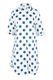 Product shot of the Denim Spot Cotton Shirtmaker Dress in colour Denimspot (Blue), from the front