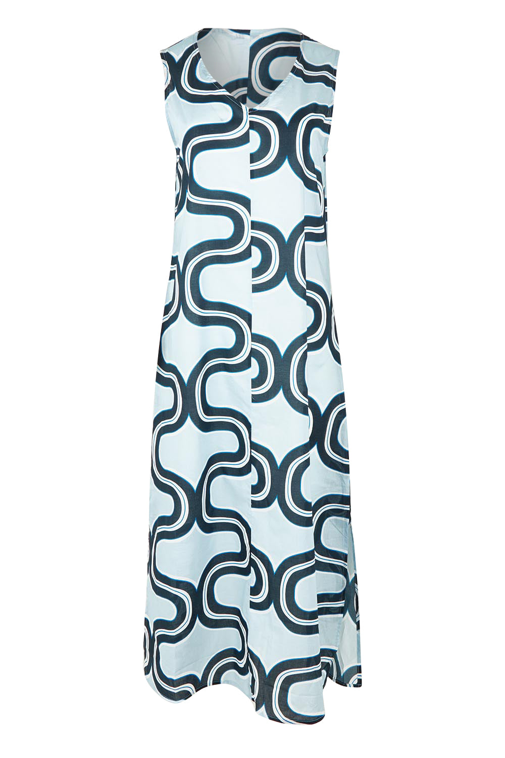 Product shot of the Spliced Cotton Maxi Dress in colour Navy (Blue), from the front