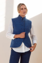 High Collar Boiled Wool Vest – Denim