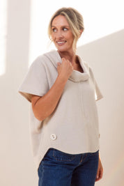Cowl Neck Boiled Wool Top – Cream