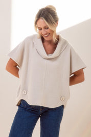 Cowl Neck Boiled Wool Top – Cream