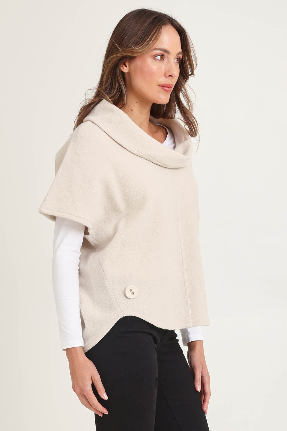 Cowl Neck Boiled Wool Top – Cream