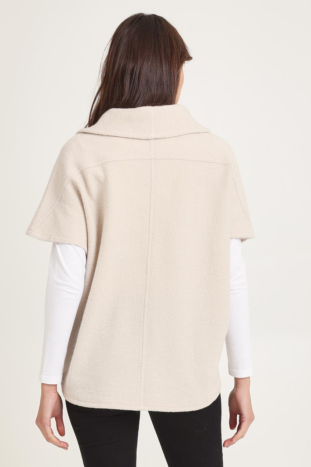 Cowl Neck Boiled Wool Top – Cream