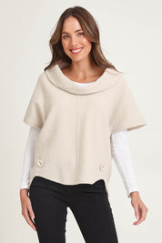 Cowl Neck Boiled Wool Top – Cream