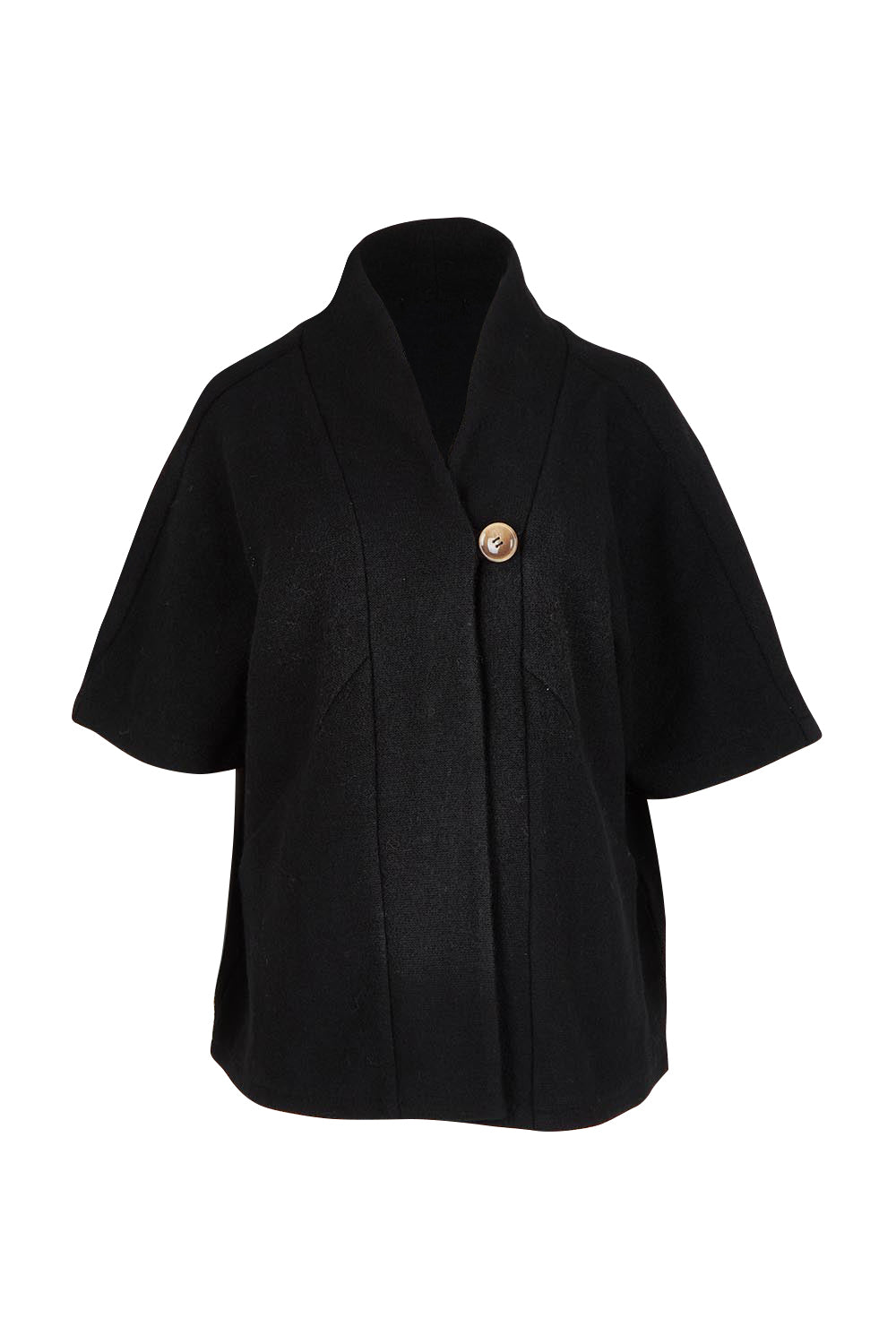 One Button Boiled Wool Cape – Black