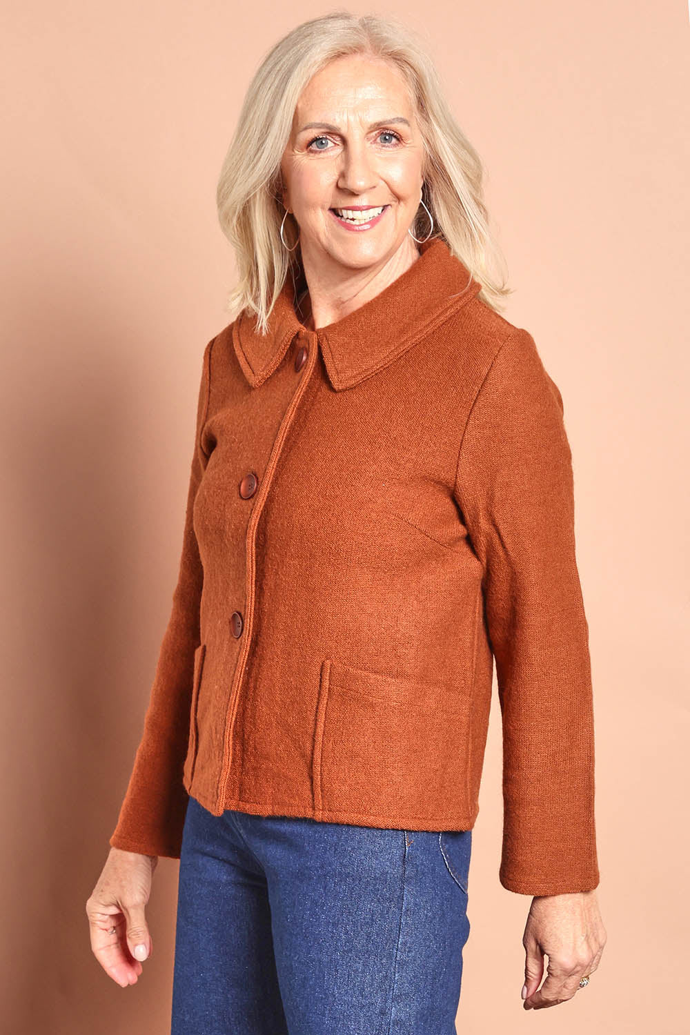 Audrey Collared Boiled Wool Jacket – Copper