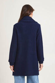 Rib Collar Boiled Wool Coat – Navy
