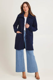 Rib Collar Boiled Wool Coat – Navy