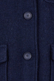 Rib Collar Boiled Wool Coat – Navy