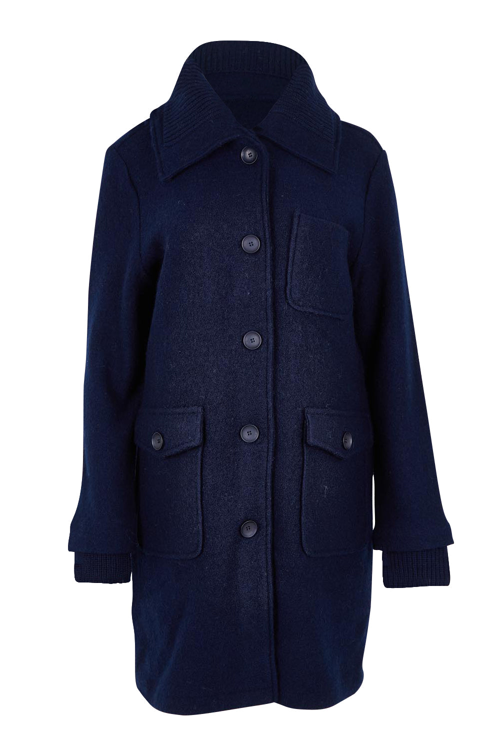 Rib Collar Boiled Wool Coat – Navy
