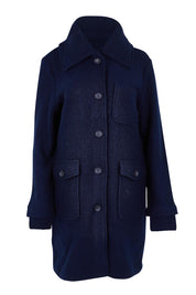 Rib Collar Boiled Wool Coat – Navy