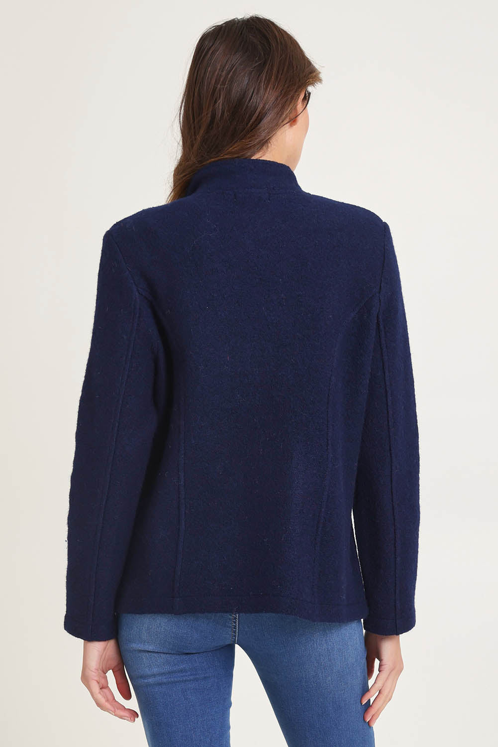 Funnel Neck Boiled Wool Double Breasted Coat – Navy