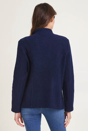 Funnel Neck Boiled Wool Double Breasted Coat – Navy