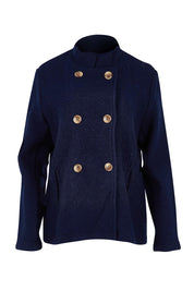 Funnel Neck Boiled Wool Double Breasted Coat – Navy
