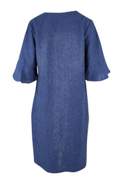 Product shot of the Flutter Sleeve Dress in colour Navy (Blue), from the back