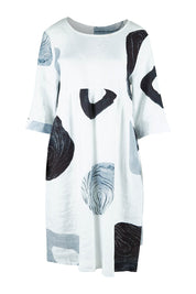 Product shot of the Linen 3/4 Sleeve Dress in colour Achromatic (White), from the front