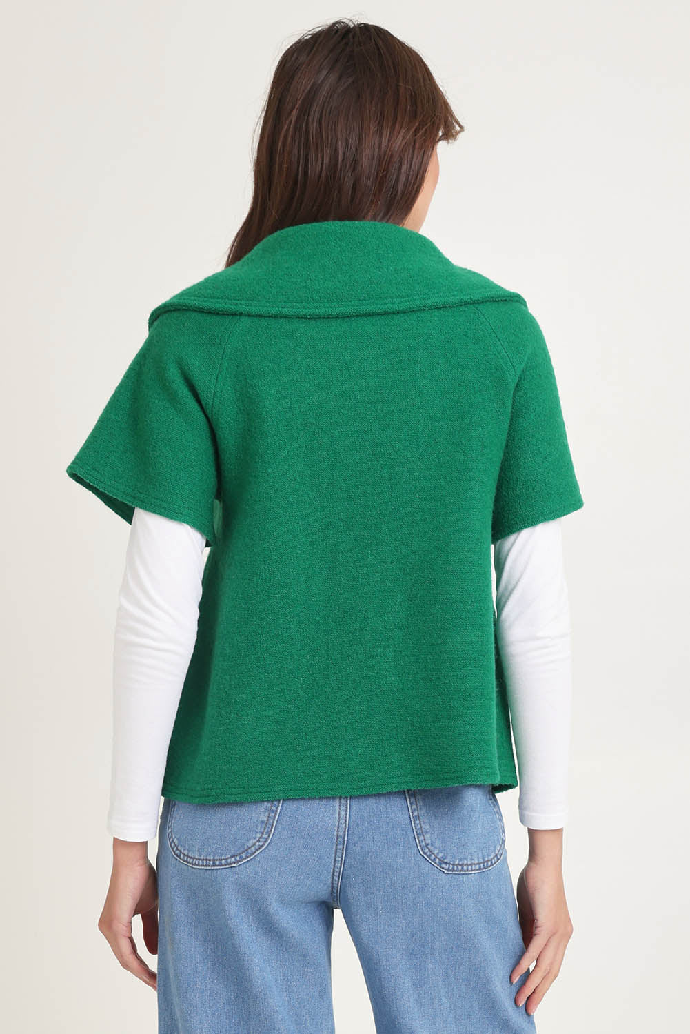 Collared Boiled Wool Crop Coat – Green