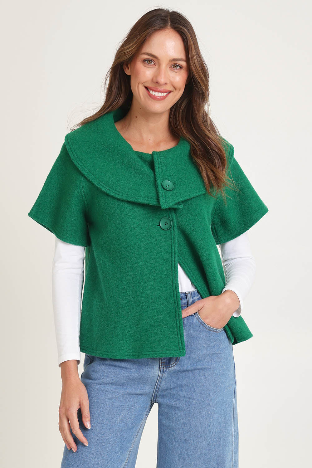 Collared Boiled Wool Crop Coat – Green