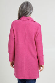 Model Luisa wearing size S of the 1 Button Collared Coat in colour Pink (Pink), from the back