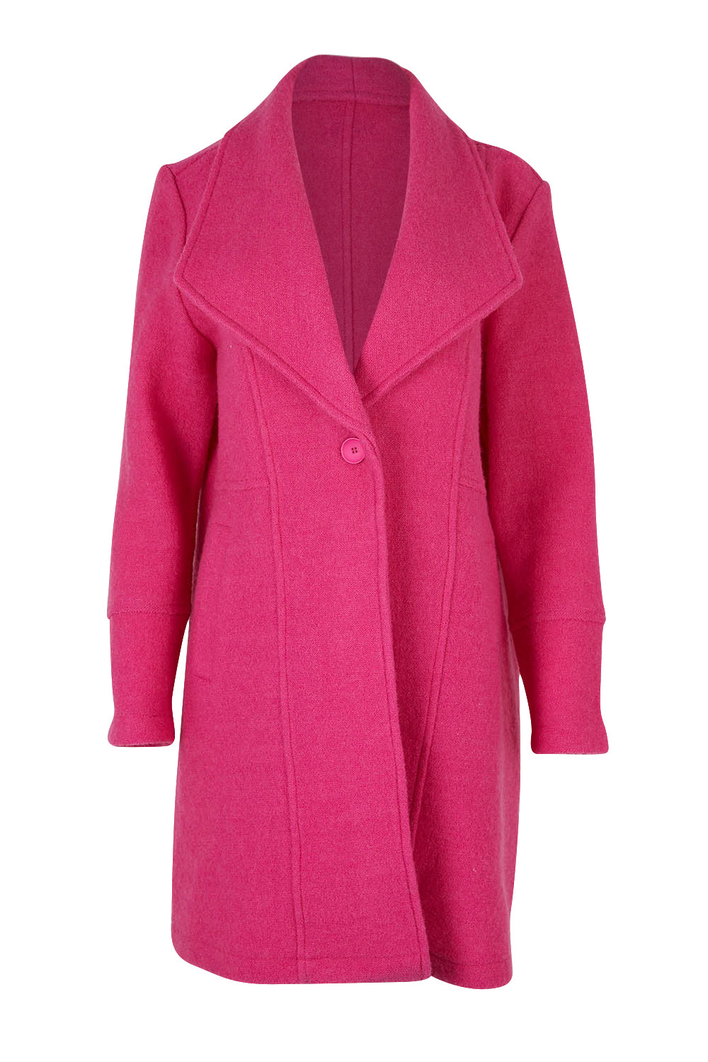 Product shot of the 1 Button Collared Coat in colour Pink (Pink), from the front