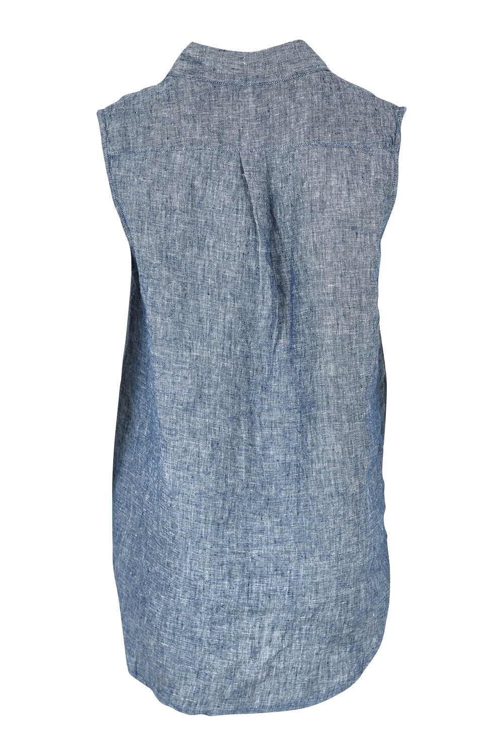 Product shot of the Bazzar Linen Top in colour Navyflick (Blue), from the back