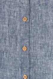 Product shot of the Bazzar Linen Top in colour Navyflick (Blue), detail
