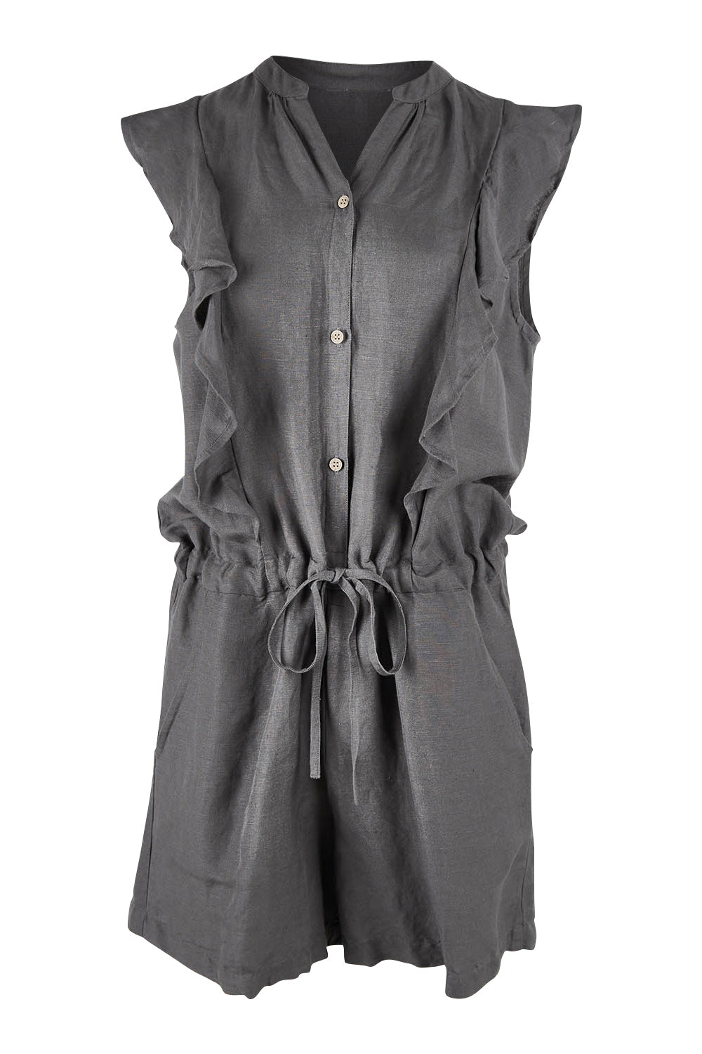 Product shot of the Mandalay Jumpsuit in colour Charcoal (Grey), from the front