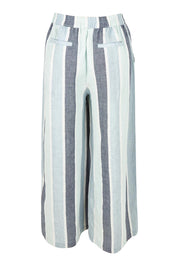 Product shot of the Positano Linen Cotton Pant in colour Tulipstrip (Blue), from the back