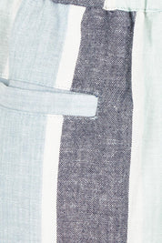 Product shot of the Positano Linen Cotton Pant in colour Tulipstrip (Blue), detail