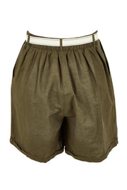 Product shot of the Positano Cotton Linen Short in colour Khaki (Green), from the back