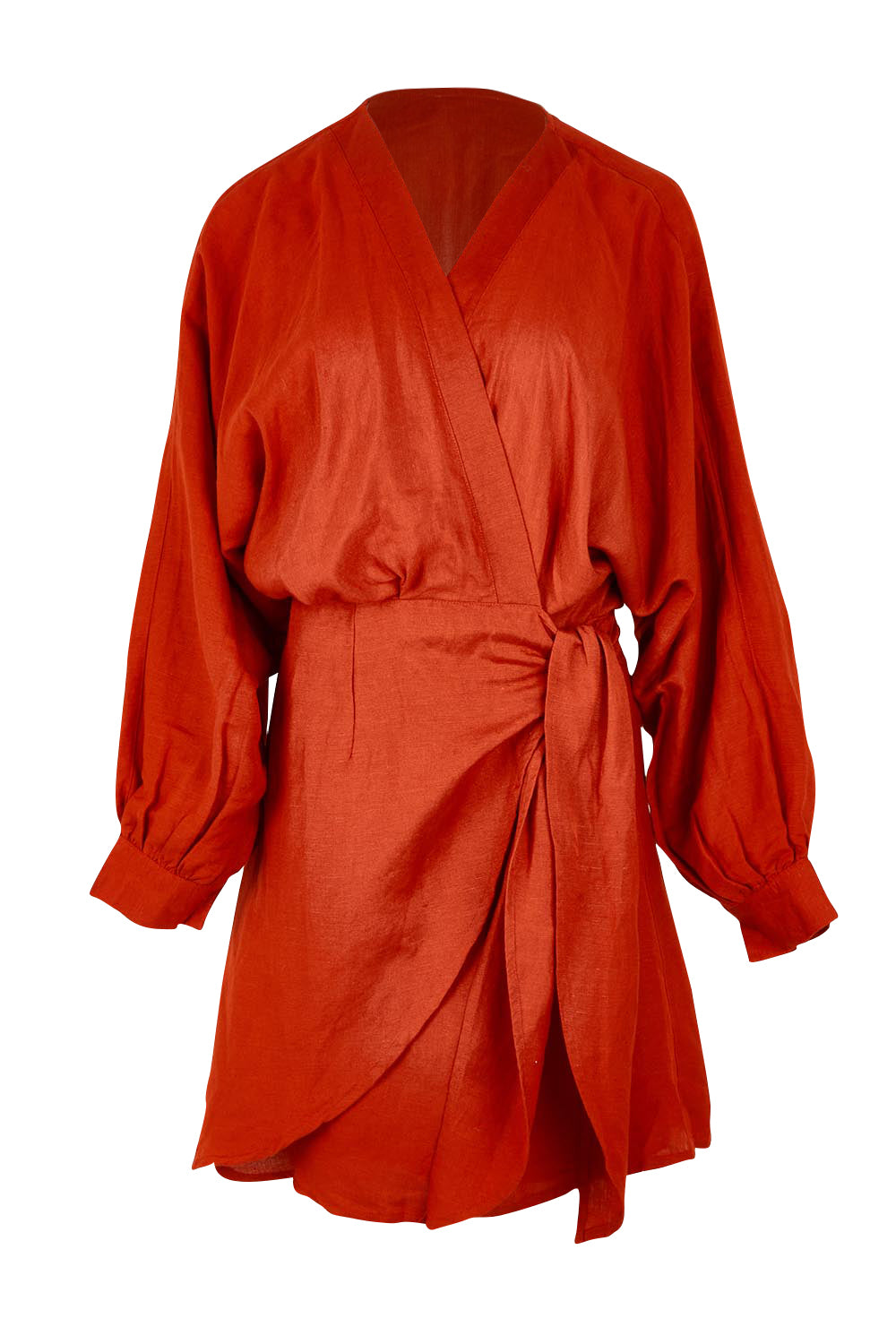 Product shot of the Porto Linen Dress in colour Cherry (Red), from the front