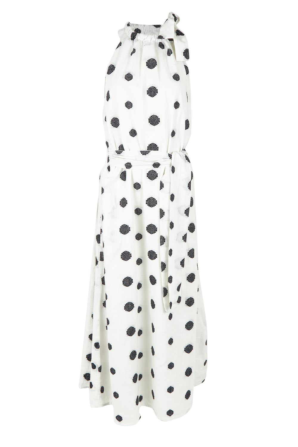 Product shot of the Lucia Linen Cotton Dress in colour Wovenspot (White), from the front