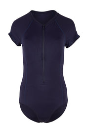Product shot of the Short Sleeved Multifit One Piece in colour Nightsky (Blue), from the front