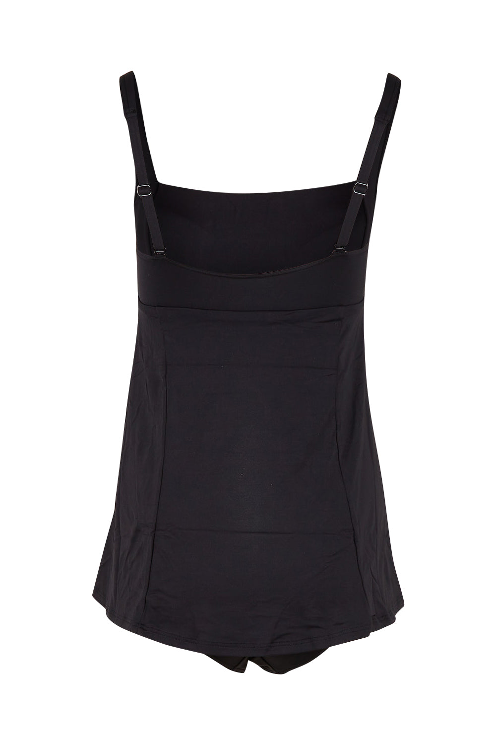Product shot of the Square Neck Tummy Control Swim Dress in colour Black (Black), from the back