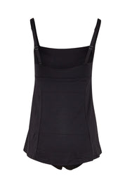 Product shot of the Square Neck Tummy Control Swim Dress in colour Black (Black), from the back