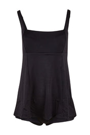 Product shot of the Square Neck Tummy Control Swim Dress in colour Black (Black), from the front