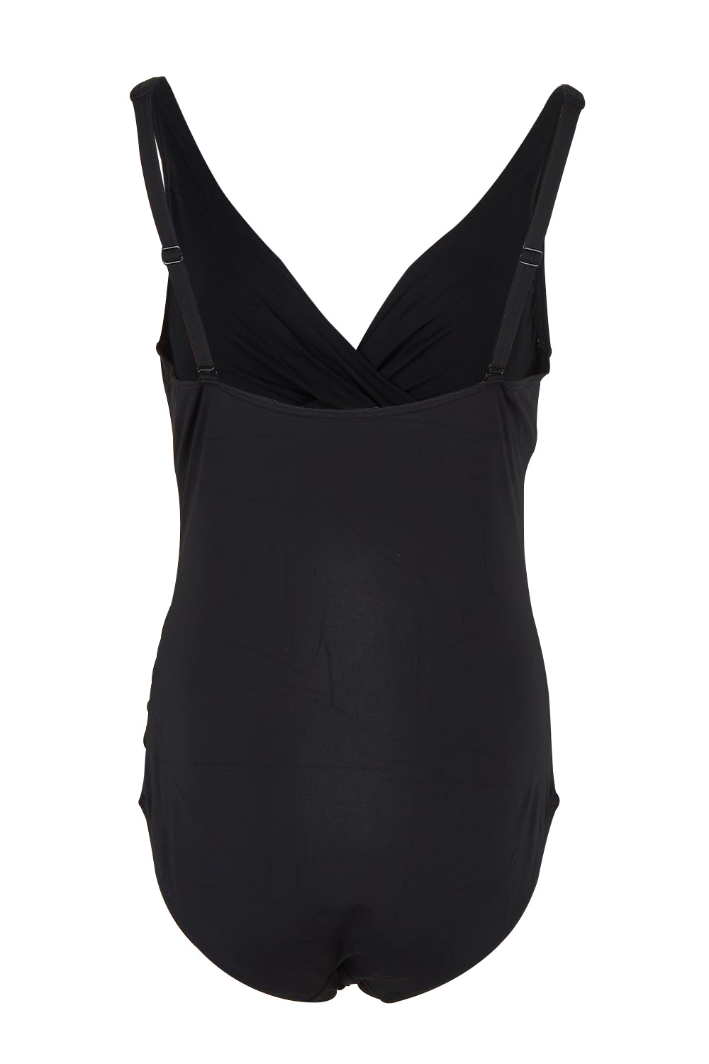 Product shot of the Eco Essentials Cross Front One Piece in colour Black (Black), from the back
