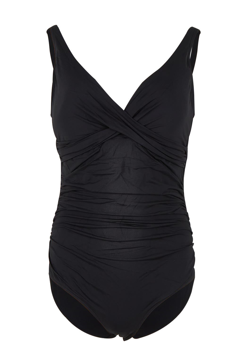 Product shot of the Eco Essentials Cross Front One Piece in colour Black (Black), from the front