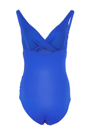 Product shot of the Eco Essentials Cross Front One Piece in colour Cobalt (Blue), from the back