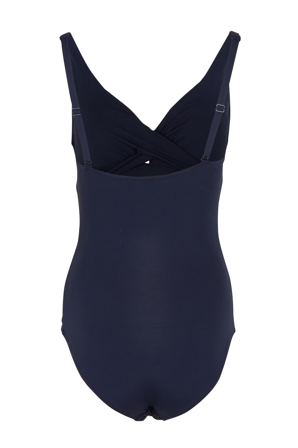 Product shot of the Eco Essentials Cross Front One Piece in colour Nightsky (Black), from the back
