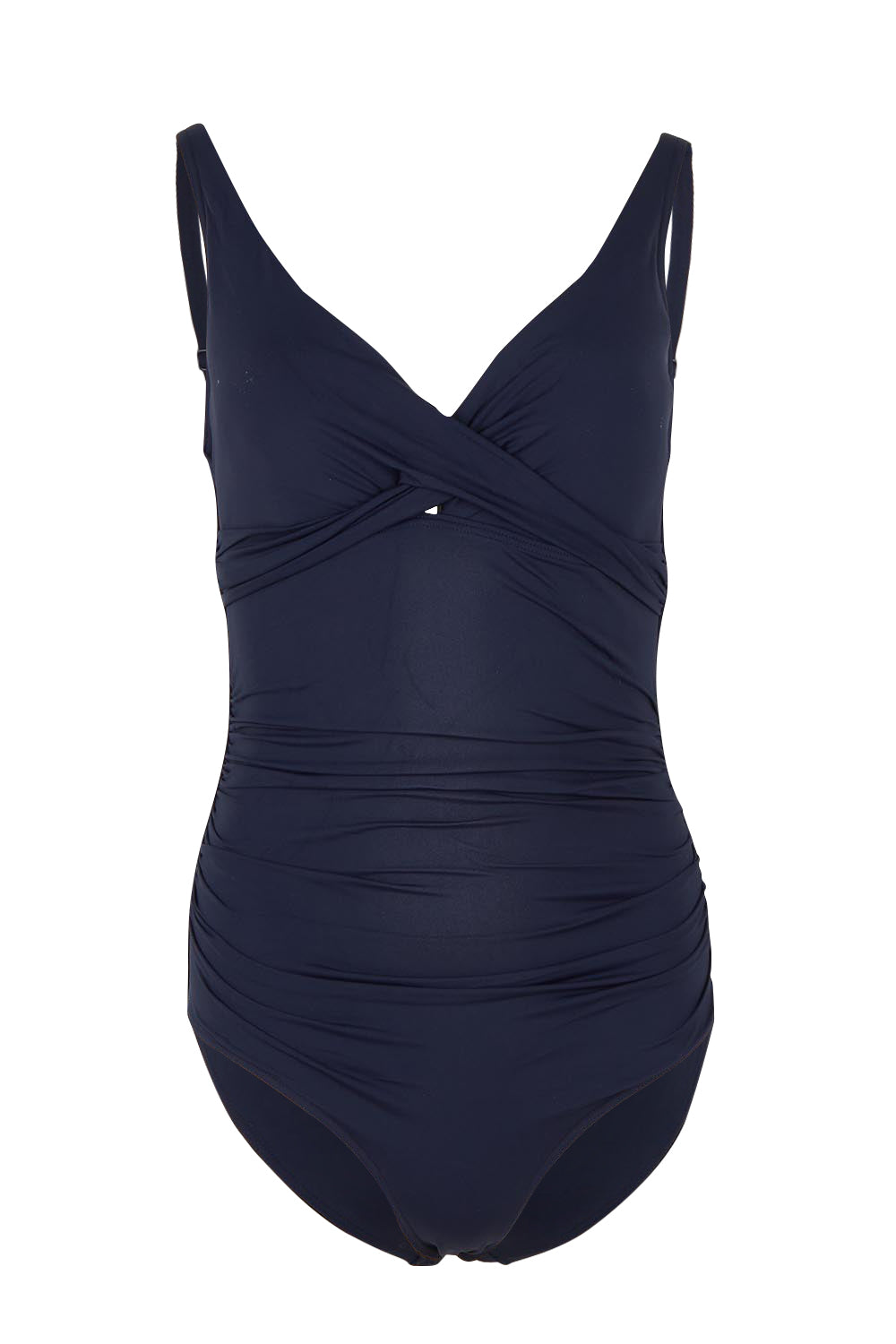 Product shot of the Eco Essentials Cross Front One Piece in colour Nightsky (Black), from the front