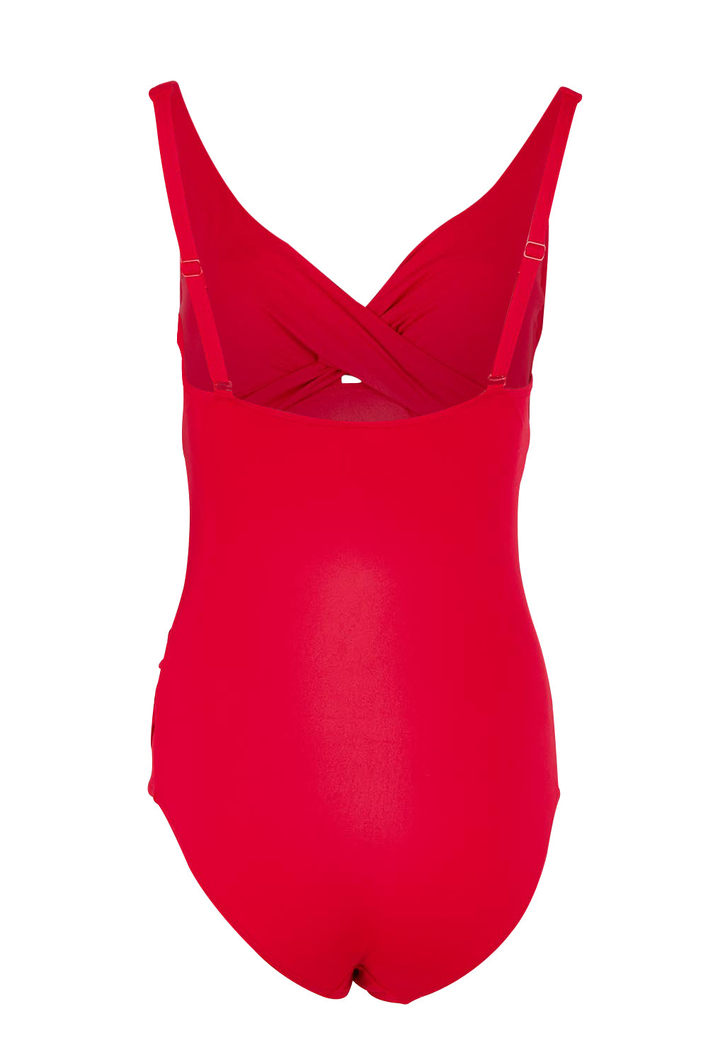Product shot of the Eco Essentials Cross Front One Piece in colour Red (Red), from the back