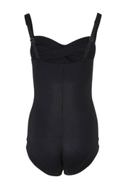 Product shot of the Twist Front Multifit Boy Leg One Piece in colour Black (Black), from the back