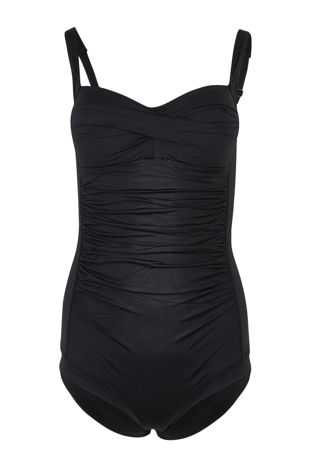 Product shot of the Twist Front Multifit Boy Leg One Piece in colour Black (Black), from the front