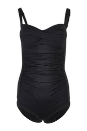Product shot of the Twist Front Multifit Boy Leg One Piece in colour Black (Black), from the front